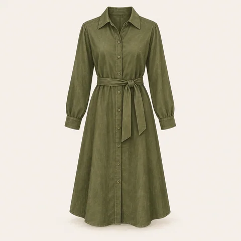 Eigene Stilvorschau: Olivgrünes Hemdkleid mit Bindegürtel