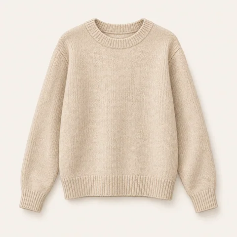Eigene Stilvorschau: Beiger Rundhals-Strickpullover