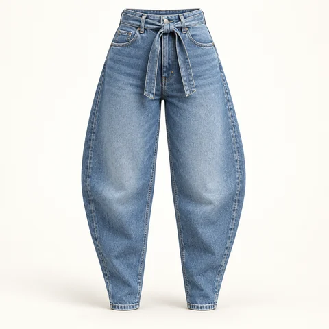Eigene Stilvorschau: Blaue Barrel-Jeans TTADEA