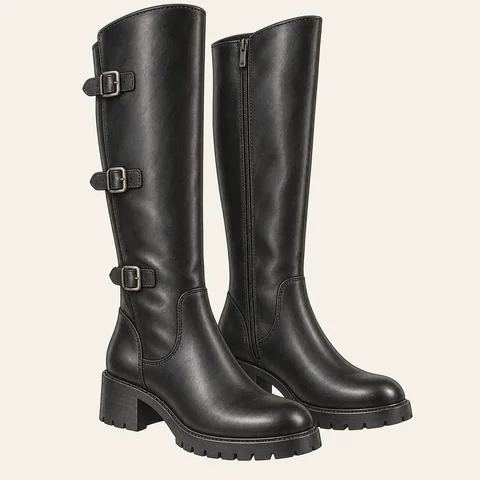 Eigene Stilvorschau: Schwarze hohe Stiefel mit Lammfellfutter