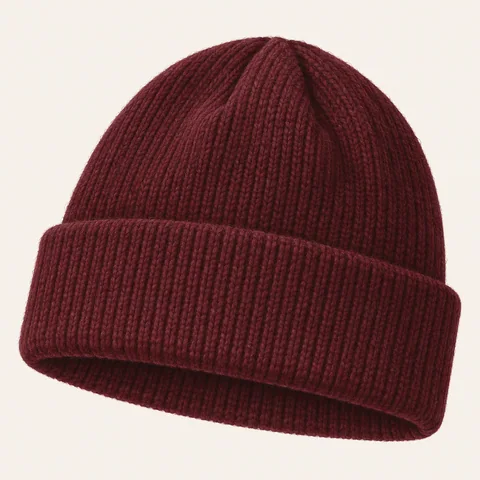Eigene Stilvorschau: Bordeauxfarbene Beanie mit Umschlag