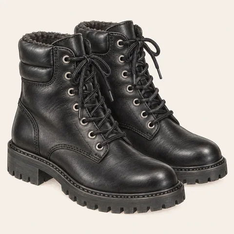 Eigene Stilvorschau: Schwarze Winter-Schnürboots mit Isolierung