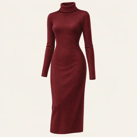 Eigene Stilvorschau: Feinstrickkleid in Bordeaux